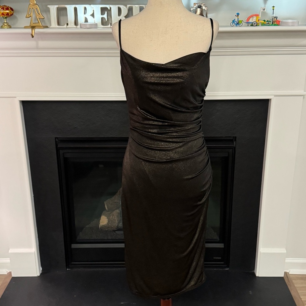 Laundry by Shelli Segal Metallic Bronze Ruched Slip Dress (Size 4)